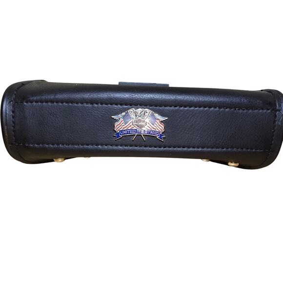 NEW Studded Black Leather Motorcycle Windshield Bag with Rare Harley Vintage Pin - Picture 3 of 8